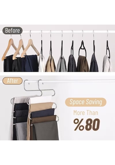 Metal Pantolon Eşarp Askısı 5 Katlı Boncuk Uçlu, Katmanlı Pantolon Organizatör 1 Adet Metal Metalik Diğer