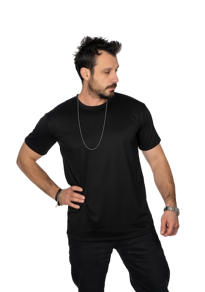 Maxi-dry Aşırı Terleme Önleyici Bisiklet Yaka Erkek Tişört, Çift Katmanlı, Islaklık Sızdırmaz, Nefes Alabilen Kumaş Siyah