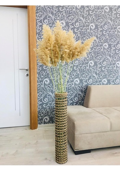 Asenya Hasır Örgü Vazo 70 Cm Ters Örgülü Tasarım Vazo Çiçeklik Yapay Çiçek Vazosu Dekoratif Saksı Diğer