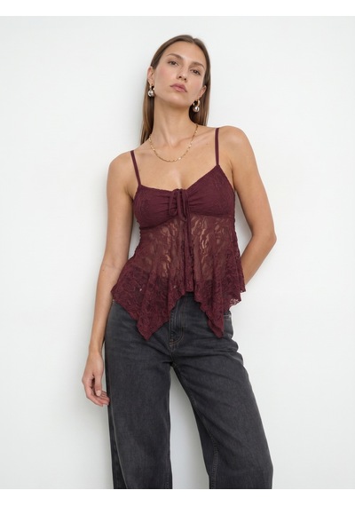 Dilvin 32768 Askılı Dantel Top-bordo