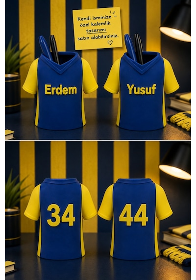 Kişiye Özel Sarı-lacivert Masaüstü Kalemlik İsme Özel Forma Tasarımlı Kalemlik Ve Masaüstü Organizer Sarı - Lacivert
