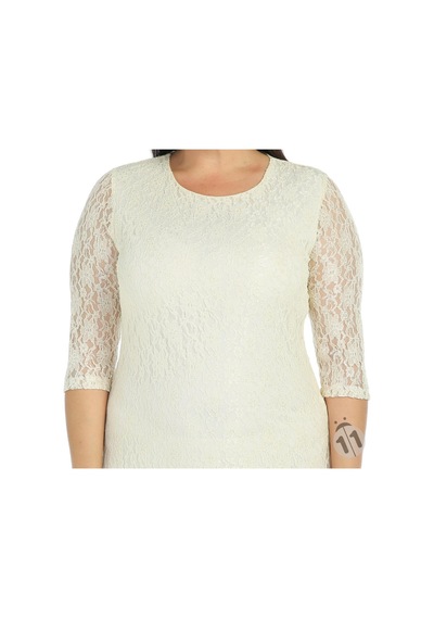 Nidya Moda Büyük Beden Dantel Elbise-4036E Ekru