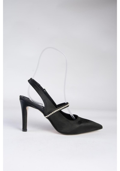 Fox Shoes Siyah Saten Kumaş Taşlı Topuklu Ayakkabı M404707404 Siyah