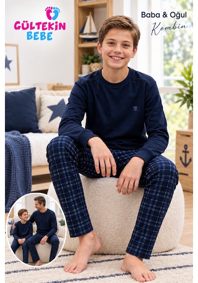 Tarık İnterlok Kumaş Ekose Model Gez Boy Erkek Pijama Takımı 11-16 Yaş -ta4447470 - Lacivert