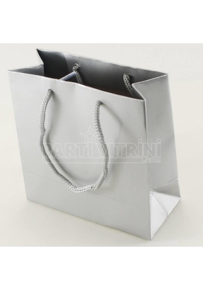 Gümüş Silver Renk Karton Çanta 11x11x5 Cm 10 Adet 6