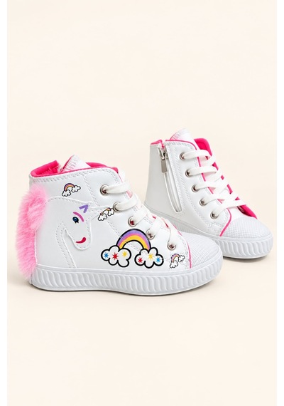 Nese Shoes Manifest, Unicorn Baskılı Kız Çocuk Işıklı Sneaker.spor Ayakkabı Beyaz
