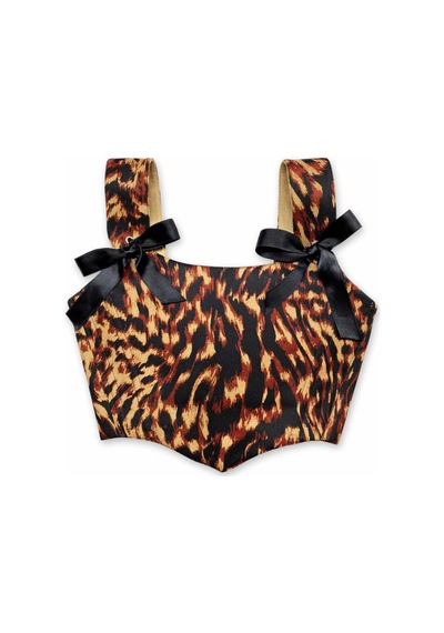 L'aura Corset Leopar Desenli Çift Taraflı Bayan Korse Büstiyer Kahverengi