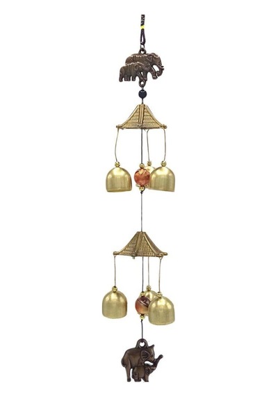 Feng Shui Metal Rüzgar Çanı Iki Katlı Bereket Filleri 6 Çan