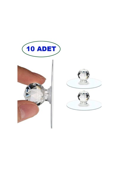 10 Adet Şeffaf Kristal Başlıklı, Yapışkanlı Dolap-çekmece Kulp - Banyo Askısı - Klozet Kapağı Tutucu Diğer