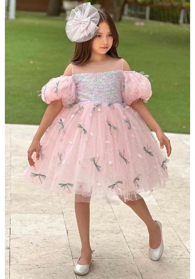 Riccotarz Kız Çocuk Düşük Omuzlu Balon Kollu Göğsü Pulpayet İşlemeli Üzeri Yusufçuk Detaylı Pembe Abiye Pembe Riccotarz Kız Çocuk Düşük Omuzlu Balon Kollu Göğsü Pulpayet İşlemeli Üzeri Yusufçuk Detaylı Pembe Abiye Pembe