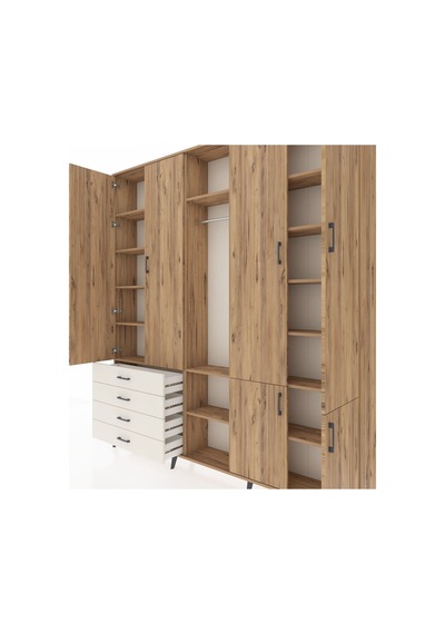 Arges Dolap 14 Raflı 4 Çekmeceli Tek Askılı 220x30x243 Çam-çam/aytaşı Atlas Çam/aytası