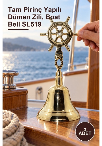 3 Adet Pirinç Dümen El Çanı Tam Pirinç Yapılı Dümen Zili, Boat Bell Sl519