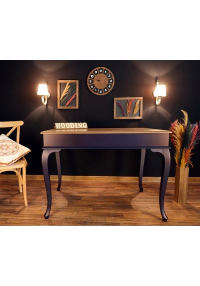 Wooding-Mobilya Wooding 120 Cm Masif Lacivert Naturel Yemek Masası