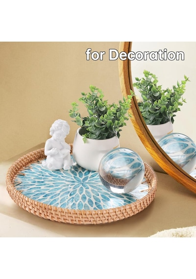 Qerhome 2'li El Yapımı Doğal Rattan Tepsi Sedef Desenli Yuvarlak Sunum Tepsisi Şık Servis Tepsisi 30-33 Cm Mavi Kahverengi Qerhome 2'li El Yapımı Doğal Rattan Tepsi Sedef Desenli Yuvarlak Sunum Tepsisi Şık Servis Tepsisi 30-33 Cm Mavi Kahverengi