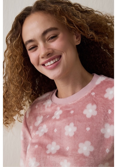 Penti Pembe Pretty Daisies Çiçekli Bisiklet Yaka Uzun Kollu Pijama Takımı Pembe