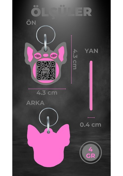 Petjoo 7.Hook Pembe-Gri Qr'lı Köpek Künyesi