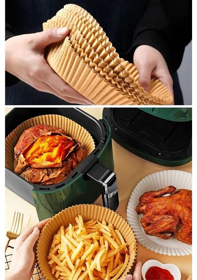 Buffer Silikon Airfryer Gri Pişirme Matı 20 Cm Ve 100 Adet Pişirme Kağıdı