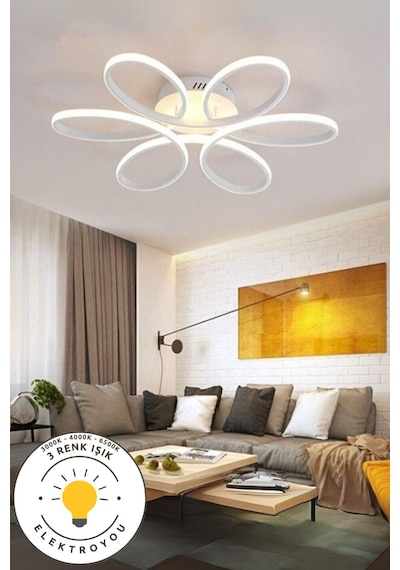 Levent Beyaz 60 Cm Plafonyer Ultra Süper 3 Renk Işık Ledli Salon Mutfak Ledli Avize