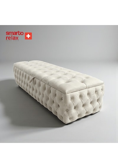 Smarto Relax Swiss Style Saas-fee Sandıklı Baby Face Puf, Kapitoneli Sandıklı, 100x45x45 Cm, Babyface Kaplama Dekoratif Puf Ekru