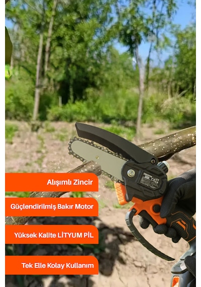 Kimmeer Plus Profesonel Metal Dişli 18v 1.5ah Şarjlı Dal Budama Testeresi