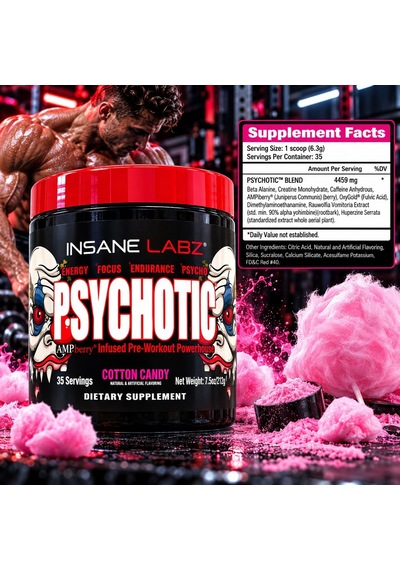 Insane Labz Psychotic Preworkout Cotton Candy 35 Servis Aromalı