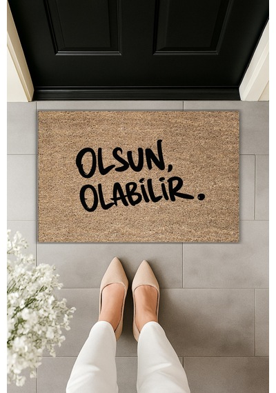 Rugmood Modern Dijital Baskı - Olsun Olabilir Paspas - Kapı Önü Paspası Kahverengi