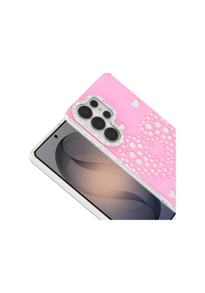 Maks Technology Samsung Galaxy Uyumlu S26 Ultra Kılıf Damla Taşlı Mkst Rivas Sert Pc Kapak - Pembe