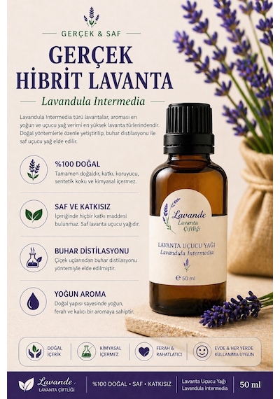 Lavande Lavanta Çiftliği Lavanta Yağı L.intermedia İçten Damlalıklı 50 ML