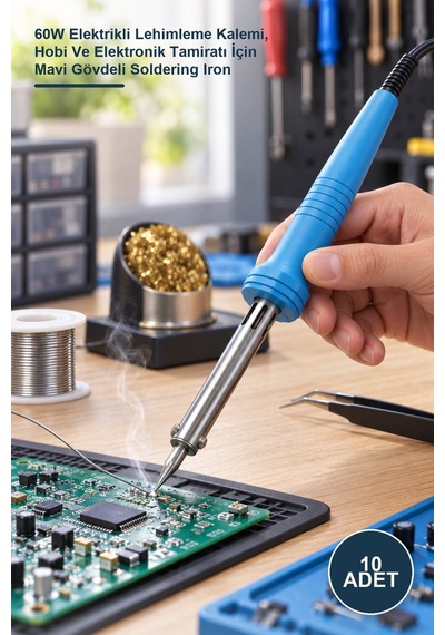 10 Adet Kalem Lehim Makinesi 60w Elektrikli Lehimleme Kalemi, Hobi Ve Elektronik Tamiratı İçin Mavi Gövdeli Soldering Iron