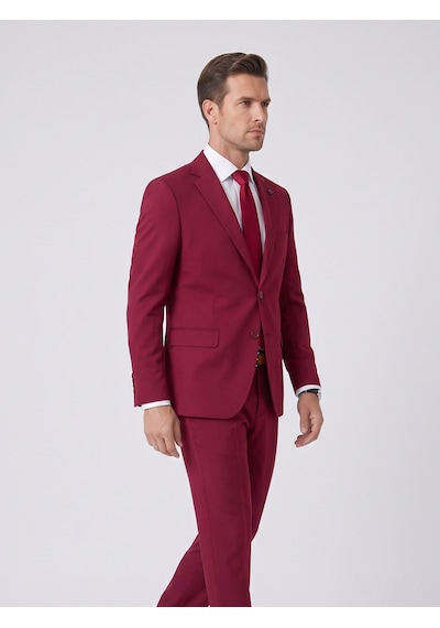 Tk6893 Erkek Klasik 2 Li Takım Elbise 2 Düğmeli Slim Fit Esnek Kumaş Çift Yırtmaçlı 7 Drop Bordo