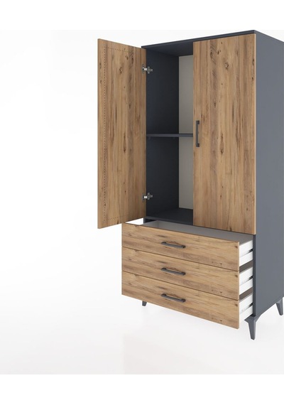 Hyperion Dolap 2 Raflı 3 Çekmeceli 2 Kapaklı 88x44x182 Antras... Antrasit Hyperion Dolap 2 Raflı 3 Çekmeceli 2 Kapaklı 88x44x182 Antras... Antrasit