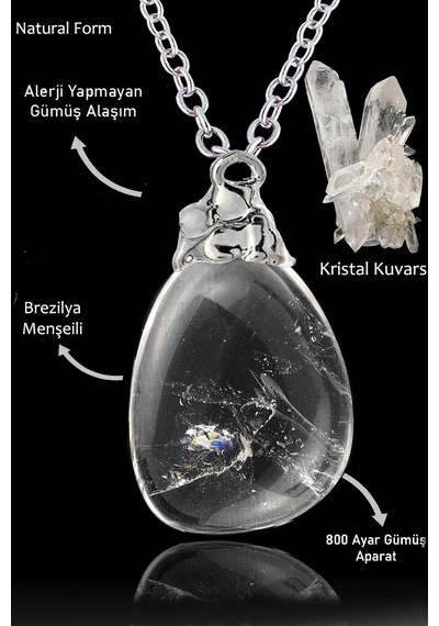 Erilsa Sertifikalı Tamburlanmış Gerçek Kristal Kuvars Taşı Kolye Çok Renkli