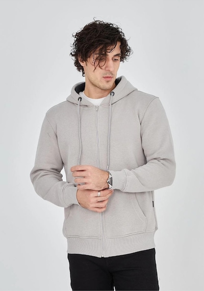 Erkek 3 İplik Pamuklu Kapüşonlu Tam Fermuarlı Cepli Hoodie Sweatshirt - Boyalı Gri