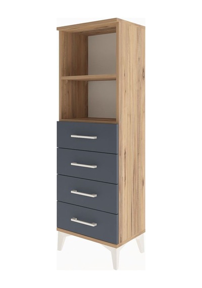 Arges Dolap 2 Raflı 4 Çekmeceli 44x30x134 Çam-antrasit Atlas Çam