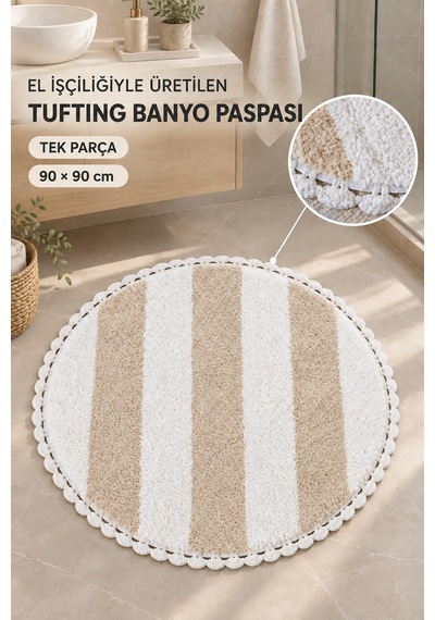 Alanur Bodrum Tufting Cotton Pamuklu El Işi Örgülü 90 X 90 Cm Paspas 112 Beyaz - Ekru