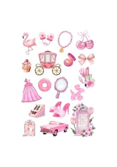 Karışık Pembe Vintage 180 Adet Sticker Seti 10 Sayfa Tek Ebat