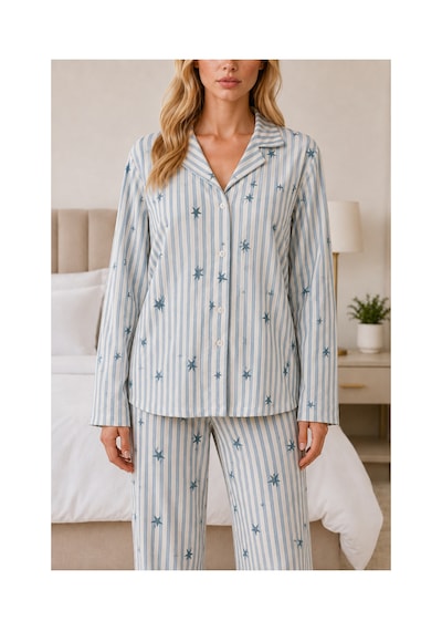 Fit Women Kadın Casual Esnek Bol Mavi Pijama Takımı 4671
