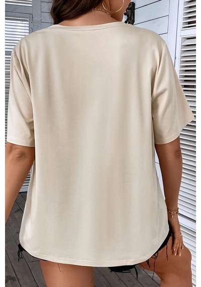 Unisex Fine Baskılı T-shirt Bej