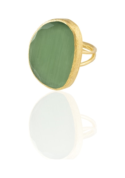 Kadir Jewellery 22 Ayar Altın Kaplama Kadın Fosil Taşlı Yüzük Açık Yeşil 63981003