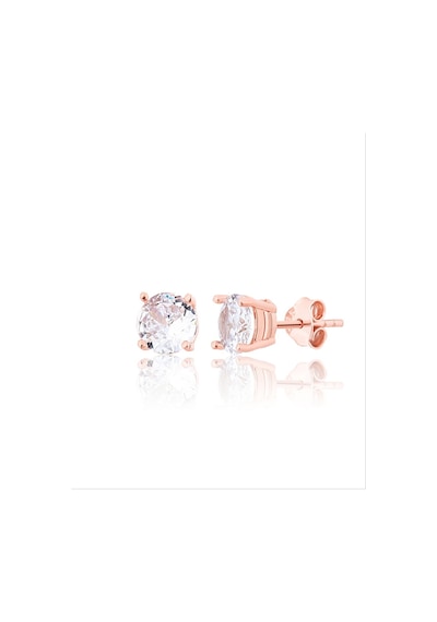 Zanaatsilver 925 Ayar Gümüş Rose Kaplamalı Pırlanta Montürlü Tektaş Küpe 6  MM