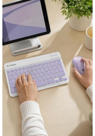 Özel Üretim Fare Işıklı Teknoloji Kablosuz Klavye Mouse Seti Tmk09 Mor