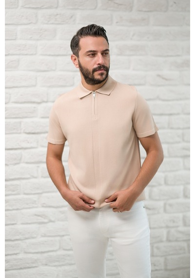 San&fa Slimfit Fermuar Kapamalı Rayon Kumaş Likralı Polo Yaka T-shirt Açık Kahverengi San&fa Slimfit Fermuar Kapamalı Rayon Kumaş Likralı Polo Yaka T-shirt Açık Kahverengi