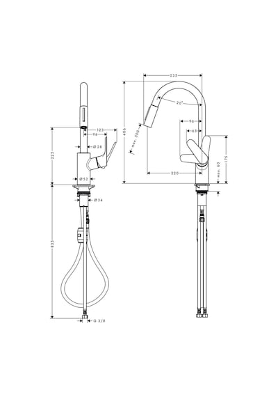 Hansgrohe Tek Kollu Eviye Bataryası Focus M41 240. Çekilebilir El