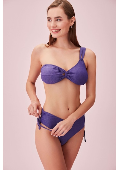 Suwen Elsa Tek Omuz Drapeli Parlak Bikini Üst Sb25225099d099 Menekşe Moru