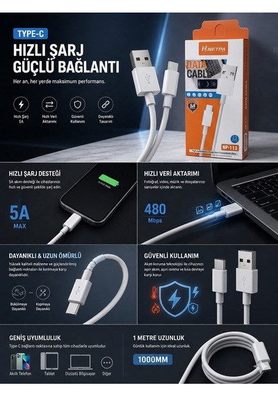 Hızlı Şarj Ve Data Kablosu - Type-c Usb Kablo 1