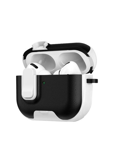 Apple Airpods Pro 3 3.nesil Rova Deri Kılıf - Siyah-beyaz
