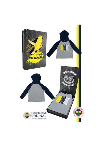 Fenerium Fenerbahçe Lisanslı Kapüşonlu Lacivert Gri Çocuk Sweat Ahşap Kutulu Lacivert