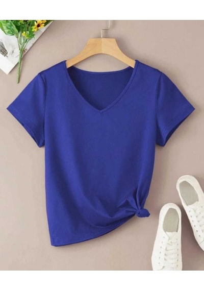 Kozia Outdoors Malkoçbey Baskısız V Yaka Oversize Unisex Basic T-şhirt Mavi Mavi