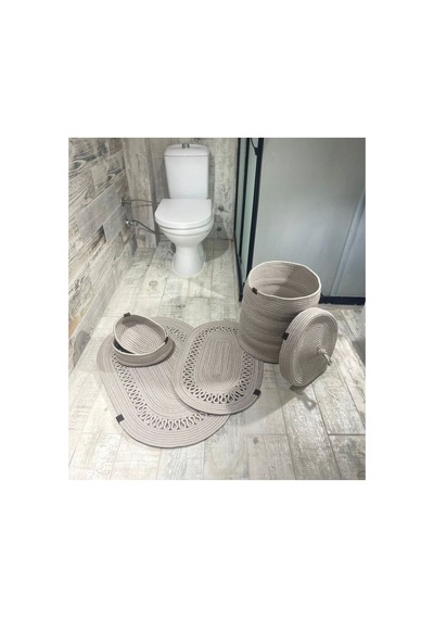 Jüt,hasır,5 Lı,banyo Paspas Takımı,bohem Tarzı Banyo Takımı,iskandinav Paspas/sepet Gri gri