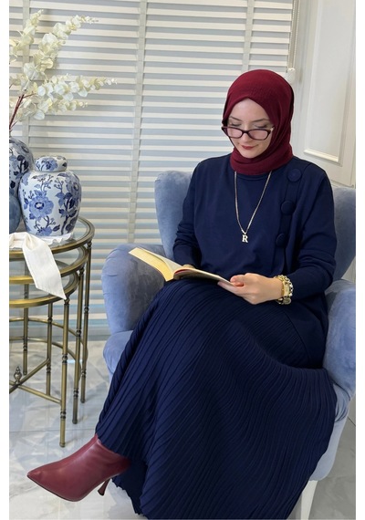 Rabia Şamlı Rana Triko Takım Lacivert Normal